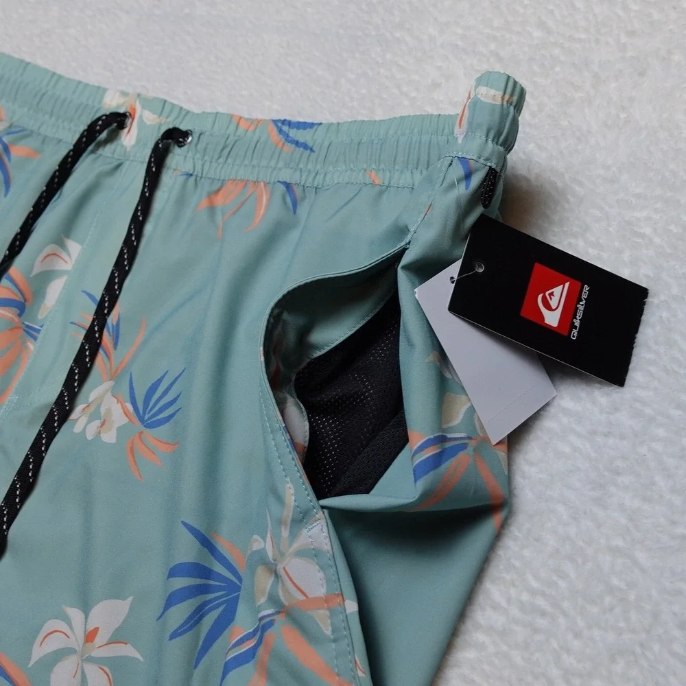 Quiksilver Swim Trunks Men 2XL Jade Grey Tropical Floral Board Shorts QSM15VL049